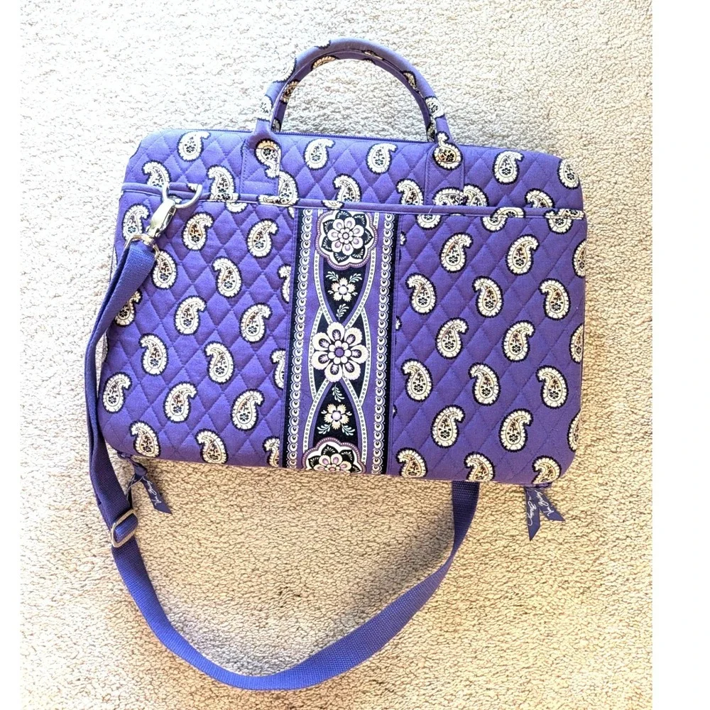 Vera Bradley Quilted Purple Paisley Laptop Messenger Crossbody Bag